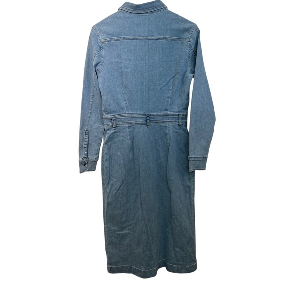 7 For All Mankind Luxe Denim Midi Dress Women L NWOT Snap Front Blue‎ Western - Picture 6 of 13